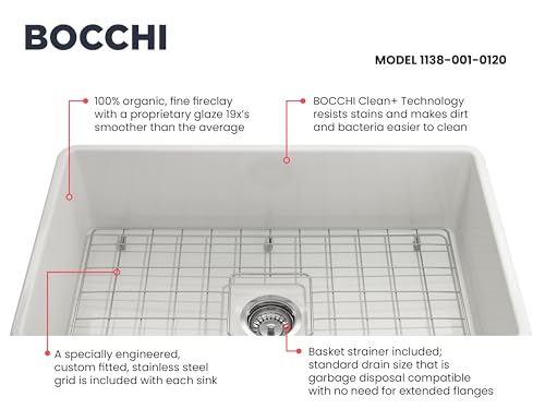 Bocchi 1138-001-0120 Classico Farmhouse Apron Front Fireclay 30 Inch Single Bowl Kitchen Sink thumb #3