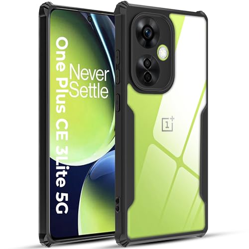 Image of A rtistque Clear Hard Transparent Acrylic Armor Anti-Drop Shockproof TPU Edge Back Cover Case for Oneplus Nord CE 3 Lite - Black
