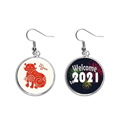 Pendientes tigre de plata joyería zodiaco chino con esmalte rojo alta fidelidad