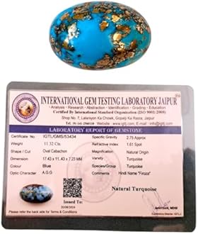 Real Original Firoza Turquoise Gemstone for Men and Women – Oval Shaped for Ring and Pendant Premium Turquoise Jewellery - The Stone of Compassion and Success 11.32 Carat