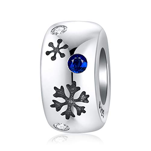 JIAYIQI - Abalorio espaciador de copos de nieve de plata de ley 925 para pulseras Pandora, regalo de Navidad para mujer