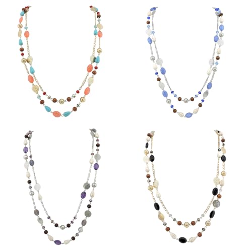 Bocar Long Necklaces for Women Trendy, Boho Layered Crystal Beaded Collar Necklaces for Women, Fashion Statement Necklaces Jewelry (NK-10084-1 set)