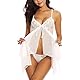 ONGASOFT Dessous Damen Sexy Unterwäsche Öffnen Zurück Sleepwear Tiefer V-Ausschnitt Mit Tanga Spitze Babydoll Negligees Kleid, Weiß