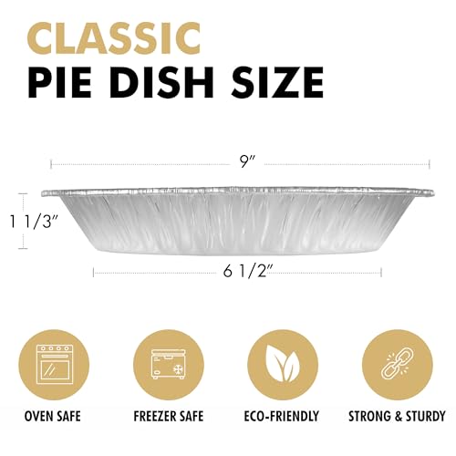 DOBI 9" Pie Pans [30 Pack] - Heavy Duty Standard-Sized Disposable Aluminum Foil Pie Tins for Baking and Serving