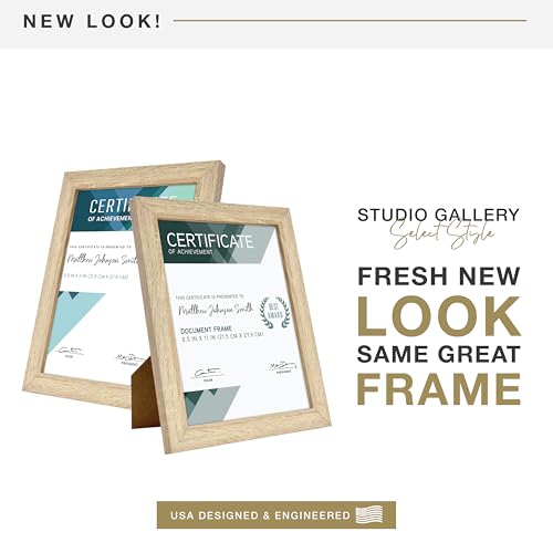 MCS Studio Gallery 8.5x11 Picture Frame Natural Woodgrain, Rectangle Photo Frame for Photos, Posters & Art Prints & Easel for Tapletop Display (1-Pack)