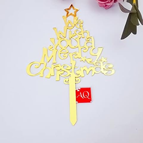 Merry Christmas Acrylic Cake Topper Mirror Gold Toppers Elegant Decoration UK Cover