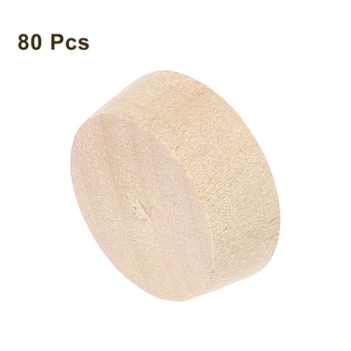 Image of uxcell 80Pcs Wood Button Plugs, 18.5mm /0.73 inch Flat Head Hardwood Screw Hole Plug Wooden Caps Buttons Wood Plug for Furniture Woodworking Craft Decor (20mm x 18.5mm)