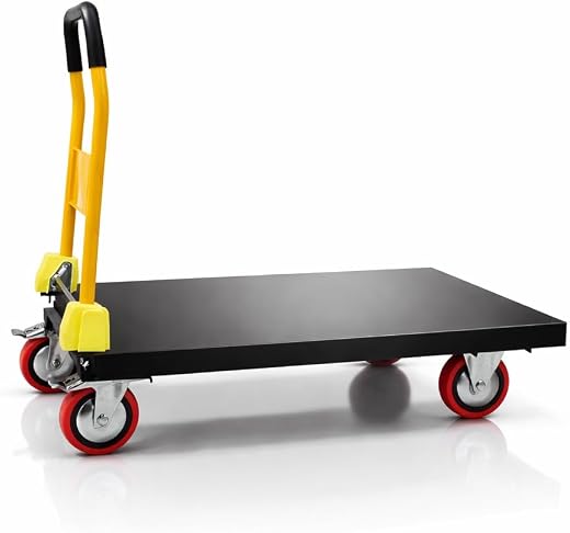 Balloonwalas™ Heavy-Duty Platform Trolley 650 KG, 37 x 25 Inch Steel Deck Platform Truck with Foldable Handle, Lockable 6 ...