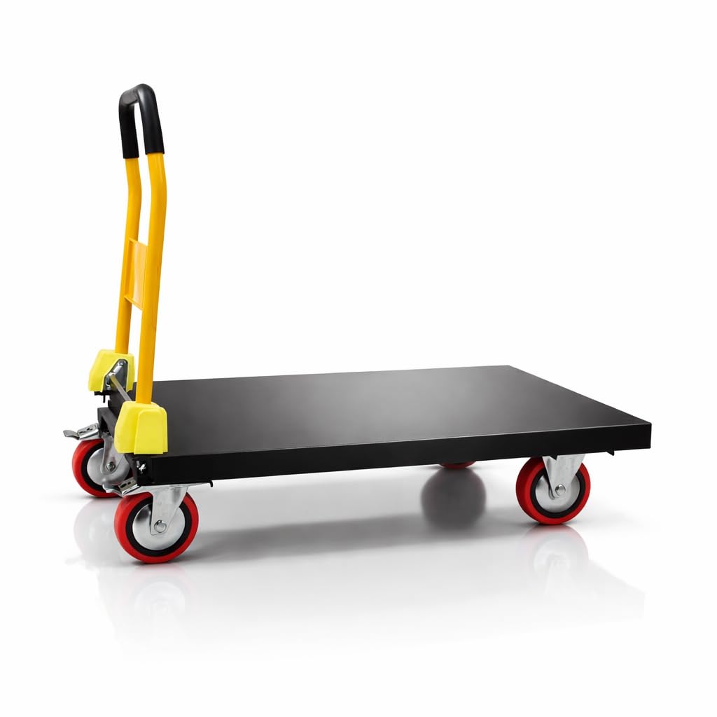 Balloonwalas™ Heavy-Duty Platform Trolley 650 KG, 37 x 25 Inch Steel Deck Platform Truck with Foldable Handle, Lockable 6 ... - Review, Price and Buying Guide
