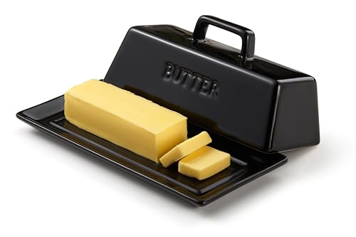 Kook Ceramic Butter Dish with Lid, Countertop, Dishes, Tray, Black