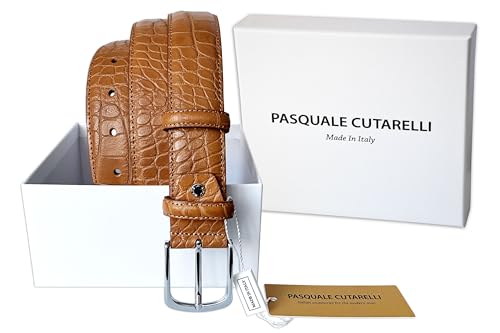 Image of Men's Italian Crocodile Embossed Leather Belt | Genuine Italian leather. Refined crocodile embossed texture. 35mm (1.38 inch) dress width. Handmade in Italy. Gift boxed.