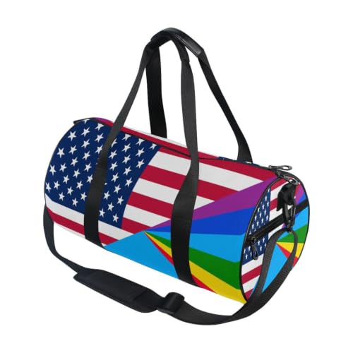 Bolsa de gimnasio para hombres y mujeres con bolsillo interno y estampado de bandera de EE. UU.