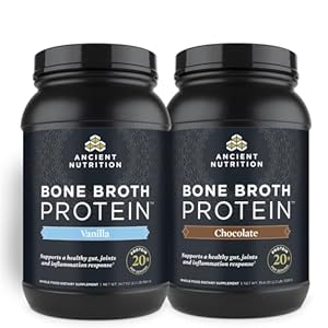 Ancient Nutrition Bone Broth Protein Powder, Chocolate, 40 Servings + Bone Broth Protein Powder, Vanilla, 40 Servings