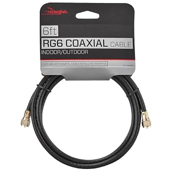 Rocketfish RG6 Coaxial Cables & 2-Way Splitter High-Speed TV, Antenna, Modem & Cable Box Connectivity for Home Theater & Internet Setup Coaxial Cable 6 ft