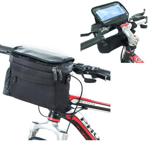 Barsine Bike Basket, Bike Handlebar Bag, Large Bicycle Front Bag with Foldable TPU Phone Holder, Touchable Transparent Pouch