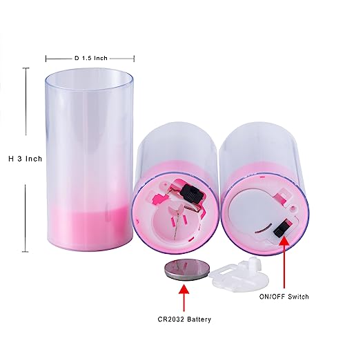 Image of Lanker Flameless Candles, Battery Operated LED Pillar D1.5 x H3 inch, Steady Pink Long Flame-Effect Light, Romantic Electronic Fake Votive Candles for Party, Halloween, Set of 12 (Pink)
