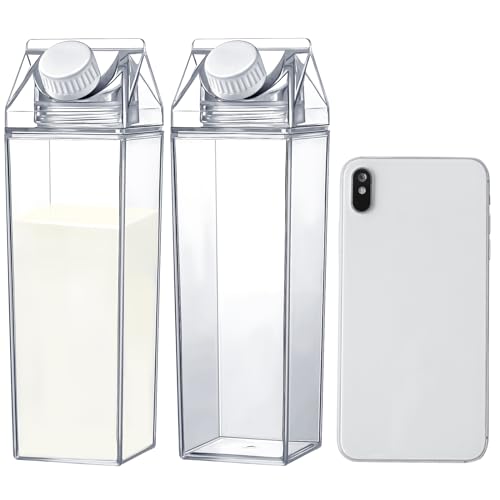 17 oz Milk Carton Water Bottles Clear Plastic Milk Box Portable Reusable Square Juice Bottles for Outdoor Sports Travel Camping Activities(2 Pieces)