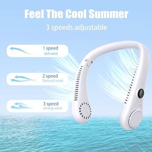 Image of LAESO Portable Neck Fan,Foldable Neck Fan Hands Free Bladeless Personal Fan,LCD Display USB Powered 3-Speed Neck Fan for Outdoor Indoor