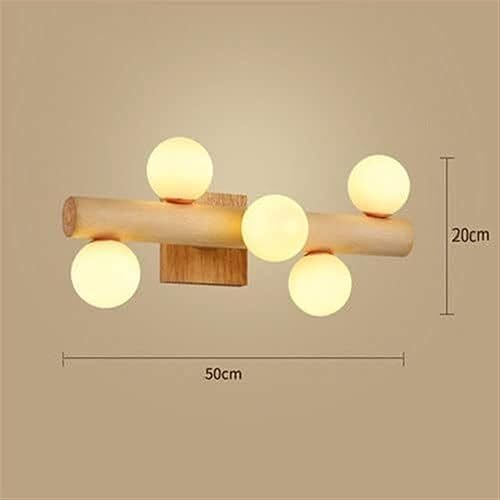 Miniatura 2 de Aplique de pared moderno de madera con 5 luces - Lámpara nórdica Retro para baño y bar con pantallas de Cristal Blanco lechoso - Casquillo G9 para