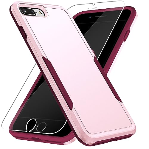 Warsia for iPhone 7 Plus Case with HD Screen Protector [Military Grade Drop Tested] Heavy-Duty Tough Rugged Shockproof Protective Phone Case for iPhone 8 Plus 5.5 Pink