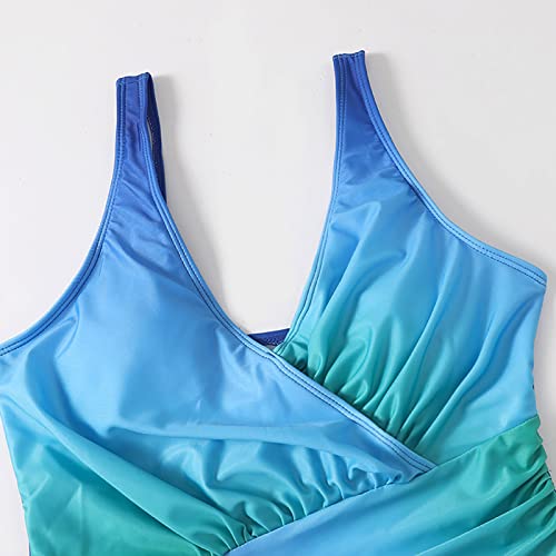 Maiduoduo1521 maiô feminino gradiente cor sólida plus size verão senhora monokini para praia, Azul,