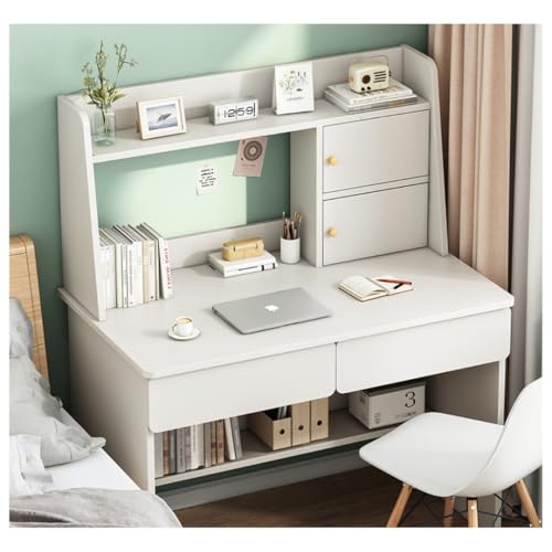 GrsMis勉強机 子供 ?公? 学?? 学習デスク 収納引き出し2つ付きナイトスタンド 多機能コンピューター机 寝室、書斎、シンプルなデスクと本棚の、自宅、学生の勉強机、オフィスデスク、寮のパソコンデスクとして最適です (温白色,ハイサイズ 100cm(