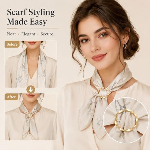 Image of Metal Scarf Ring Clip for Women Shirt Tightener Cinch Buckle T Shirt Tie Ring for Blouse Silk Scarf Shawl Sarong Clothing Accessories