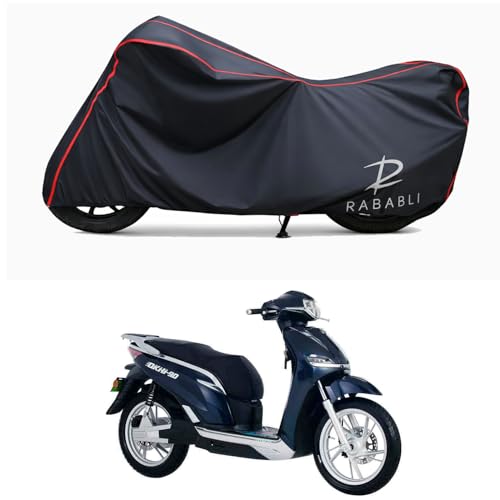 Image of Waterproof Bike Body Cover Compatible for | Okinawa Okhi90 | Taffeta Fabric, Red Piping Design, Bottom Elastic Fit | Dustproof, Sun UV & Rain Protection for All Bikes
