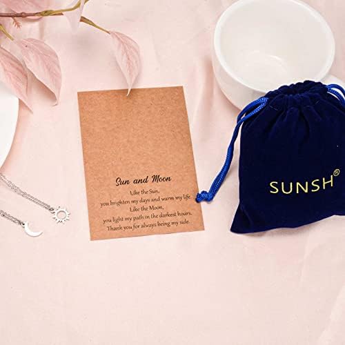 SUNSH Sun and Moon Necklace for Women Teens Girls Mom Daughter Necklace Best Friend Necklaces Friendship Bessties Set Sister Jewelry BFF Gifts for Her 2PCS Silver