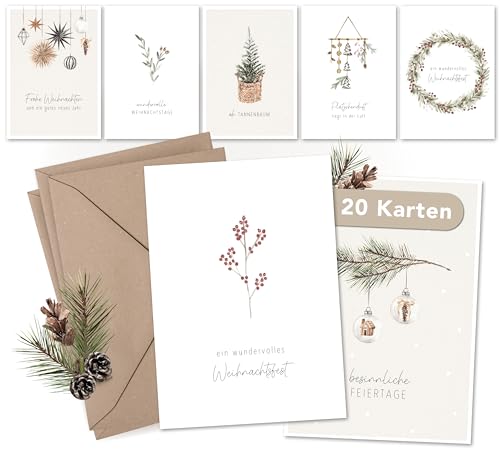 luftundliebe Weihnachtskarten - Weihnachtskarten mit Umschlag Set (20 Stück) - A6 Postkarten Set...