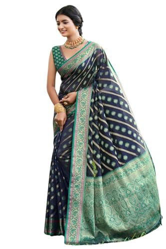 SGF11 Women's Organza Kanjivaram Pure Soft Silk Handloom Saree Pure Golden Zari With Blouse Piece product image 6