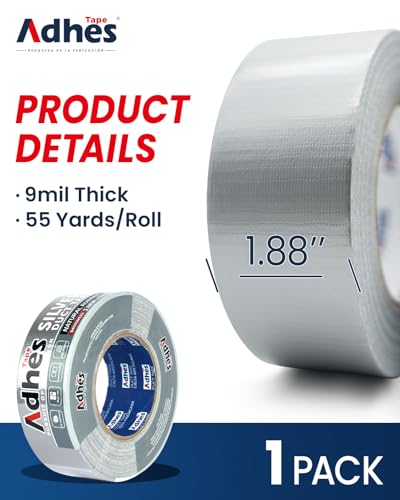 Image of ADHES Duct Tape Heavy Duty Waterproof 1.88 Inch x 164 Feet (55YD) Strong Adhesive & No Residue Silver Duct Tape for Indoor & Outdoor Repairs, Industrial, Professional Use