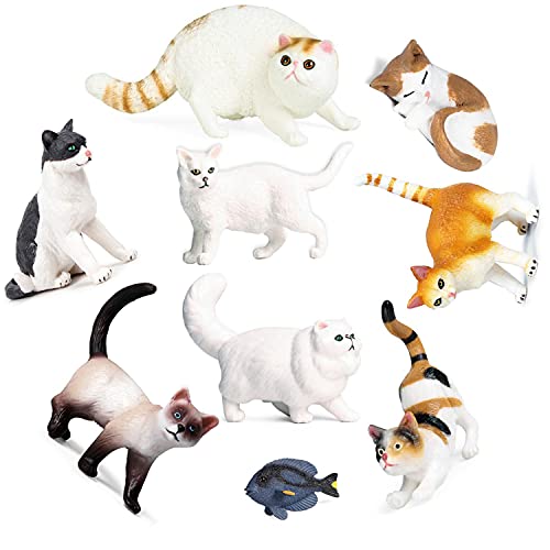 Cat Animal Figures, OrgMemory Animals Figures Toys, 9pcs, Cat Figurines for Birthday, Landscape Scenes, Cake Decor or Party Supplies (Cat Set A)