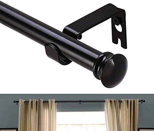 Black Window Curtain Rods 30 to 45 Inches, Decorative 5/8 Inch Diameter Single Window Curtain Rod Set for Room Divider, Bedroom, Living room, Kitchen, Bathroom,With Brackets