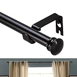Black Window Curtain Rods 30 to 45 Inches, Decorative 5/8 Inch Diameter Single Window Curtain Rod Se