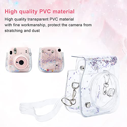 Bindpo Instant Camera Case, Pvc Camera Protective Cover Transparent Quicksand Camera Shell Bag With Shoulder Strap,For Fujifilm Instax Mini 11/9/8 Camera(Purple) #TOP1