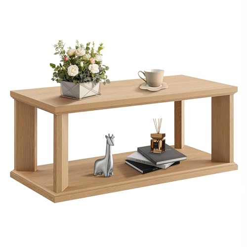 48" Wood Coffee Table, Large Center Table with 2 Tier