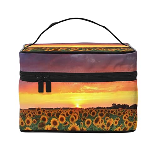 Trousse de maquillage tournesols grand format noir pour femme