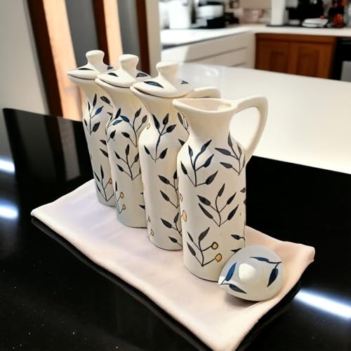 Image of MALAIKAH Ceramic Oil Dispenser Leaf Pack of 4 for Kitchen, Dining, Gifting, Home & Kitchen Decor