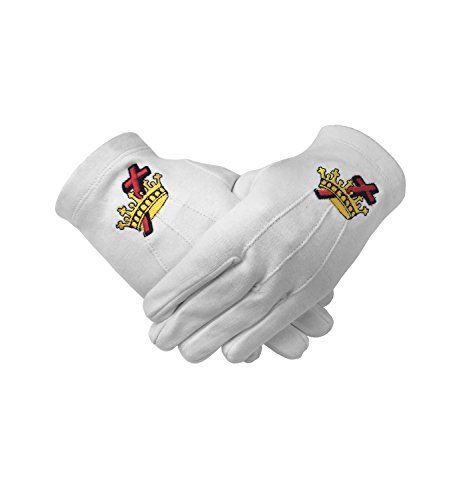 Masonic Knight Templar KT 100% Cotton Machine Embroidery White Glove (Large)