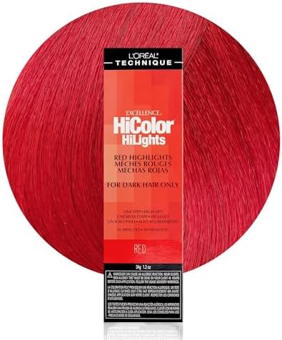 L'Oréal Technique HiColor Red HiLights - Permanent Hair Color for Dark Hair, Intense Red Highlights, No Pre-Lightening Required, Rich, No-Drip Crème, Quick Processing Time, Red