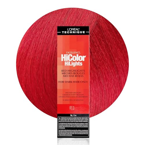 L'Oréal Technique HiColor Red HiLights - Permanent Hair Color for Dark Hair, Intense Red Highlights, No Pre-Lightening Required, Rich, No-Drip Crème, Quick Processing Time, Red