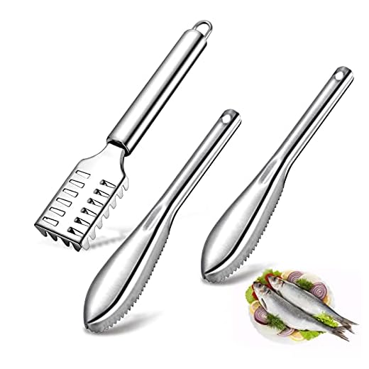 3Pieces Fish Scaler Remover Cleaner Fish Scaler Brush With Stainless Steel Sawtooth Easily Remove Fish Scales-Cleaning Brush Scraper For Chef And Home Cooks Kitchen Fish Cleaning Seafood Tools