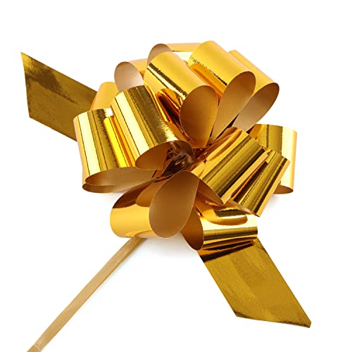 Accesorios, Toy 20 lazos grandes de oro metálico para regalo – 11,9 cm de ancho, lazo dorado con flores grandes para regalos y regalos de X-mas, (oro metálico)