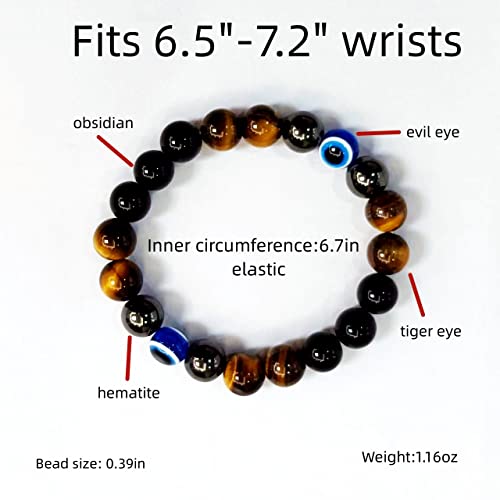 Evil Eye with Hematite Black Obsidian Tiger Eye Stone Triple Protection Bracelets for Men Women, Crystal Healing Stone Bracelet Bring Luck Prosperity and Happiness Jewelry4
