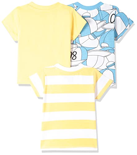 Image of miniklub Boys Yellow & Blue Typography Set Of 3 Striped Cotton T-Shirt