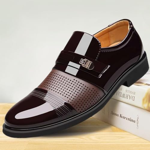 Men's Slip-On Leather Derby Oxford Shoes Classic Round-Toe Low Top Block High Heel Mens Dress Shoes Formal Business Oxford Shoes Men Classic Patent Leather Shoes for Men Office Shoes2