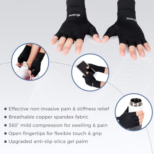 Image of Copper Arthritis Gloves for Women Men, Fingerless Breathable & Moisture Wicking Arthritis Compression Gloves for Relieving Carpal Tunnel Aches, Rheumatoid Pains, Joint Swell