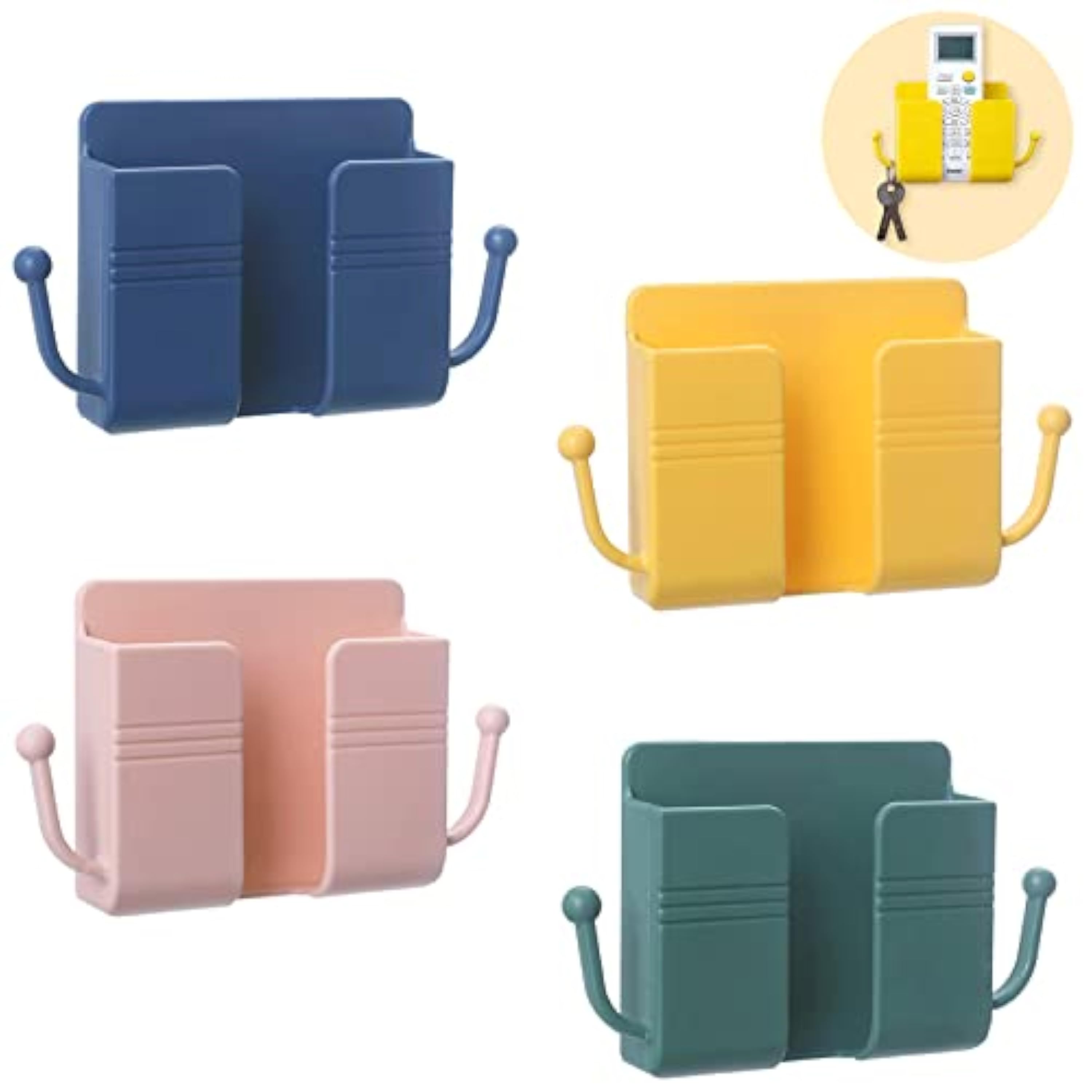 4 Piezas Soporte de Pared para Teléfono Móvil y Control Remoto con Gancho y Agujero de Carga, Montaje con Adhesivo 3M