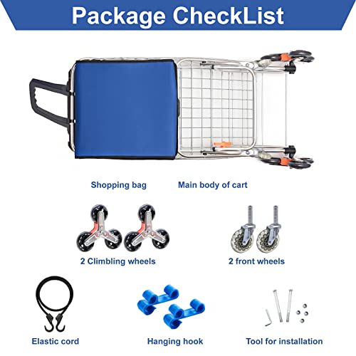 Grocery Cart 50L Large Capacity Shopping Cart With 8 Wheels Double Handle Rolling Cart Blue #TOP3